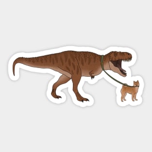 Funny Shiba Inu Dog walking T Rex Dinosaur Sticker
